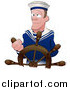 Vector Illustration of a Male Ship Captain at the Helm by AtStockIllustration