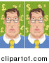 Vector Illustration of a Man with Backgrounds of Euro Pounds and Dollars by AtStockIllustration