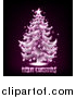 Vector Illustration of a Merry Christmas Greeting Under a Pink Glowing Tree on Black by AtStockIllustration