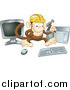Vector Illustration of a Monkey in a Hardhat Working on a Computer to Construct a Website by AtStockIllustration