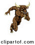 Vector Illustration of a Muscular Aggressive Brown Bull Man Monster Sprinting Upright by AtStockIllustration