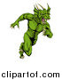 Vector Illustration of a Muscular Aggressive Green Dragon Man Mascot Running Upright by AtStockIllustration