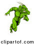 Vector Illustration of a Muscular Aggressive Green Dragon Man Mascot Sprinting Upright by AtStockIllustration