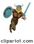 Vector Illustration of a Muscular Blond Viking Warrior Sprinting with a Sword and Shield by AtStockIllustration