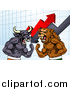 Vector Illustration of a Muscular Brown Bear Man and Angry Bull Ready to Fight over a Graph with Arrows by AtStockIllustration