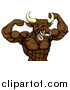Vector Illustration of a Muscular Brown Bull Man Mascot Flexing, from the Waist up by AtStockIllustration