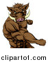 Vector Illustration of a Muscular Fighting Boar Man Punching by AtStockIllustration