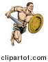 Vector Illustration of a Muscular Gladiator Running with a Sword and Shield by AtStockIllustration