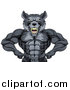 Vector Illustration of a Muscular Gray Wolf Man Mascot Flexing, from the Waist up by AtStockIllustration