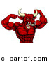 Vector Illustration of a Muscular Red Bull Man Mascot Flexing, from the Waist up by AtStockIllustration