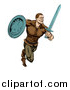 Vector Illustration of a Muscular Viking Warrior Sprinting with a Sword and Shield by AtStockIllustration