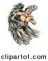 Vector Illustration of a Muscular Warrior Angel Running with a Sword by AtStockIllustration