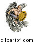 Vector Illustration of a Muscular Warrior Angel with a Sword and Shield by AtStockIllustration