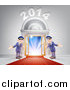 Vector Illustration of a New Year 2014 Venue Entrance with a VIP Red Carpet and Welcoming Friendly Doormen by AtStockIllustration