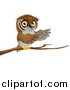 Vector Illustration of a Perched Owl Presenting with His Wings from a Tree Branch by AtStockIllustration