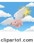 Vector Illustration of a Pink Pig Flying Through the Sky on a Sunny Day, when Pigs Fly by AtStockIllustration