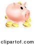 Vector Illustration of a Pink Piggy Bank and Gold Coins by AtStockIllustration