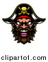 Vector Illustration of a Pirate Mascot Face with a Gold Tooth and Captain Hat by AtStockIllustration