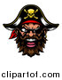 Vector Illustration of a Pirate Mascot Face with an Eye Patch and Captain Hat by AtStockIllustration