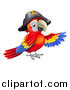 Vector Illustration of a Pirate Parrot in a Tricorn Hat, Presenting by AtStockIllustration