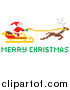 Vector Illustration of a Pixelated Santa Flying His Sleigh with Merry Christmas Text by AtStockIllustration