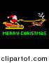 Vector Illustration of a Pixelated Santa Flying His Sleigh with Merry Christmas Text on Black by AtStockIllustration