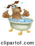 Vector Illustration of a Pleased Brown Dog Bathing and Holding Two Thumbs up by AtStockIllustration