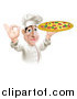 Vector Illustration of a Pleased Chef Gesturing Ok and Holding a Pizza by AtStockIllustration