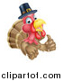 Vector Illustration of a Pleased Thanksgiving Turkey Bird Wearing a Pilgrim Hat and Giving a Thumb up by AtStockIllustration