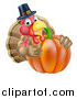 Vector Illustration of a Pleased Thanksgiving Turkey Bird Wearing a Pilgrim Hat and Giving a Thumb up over a Pumpkin 2 by AtStockIllustration