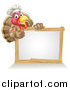 Vector Illustration of a Pleased Turkey Bird Chef Giving a Thumb up Above a Blank White Sign by AtStockIllustration