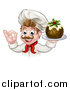 Vector Illustration of a Pleased White Male Chef Gesturing Okay While Presenting Christmas Pudding by AtStockIllustration