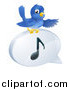Vector Illustration of a Pointing Bluebird on a Music Note Speech Balloon by AtStockIllustration