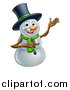 Vector Illustration of a Presenting Christmas Snowman Wearing a Green Scarf and a Top Hat by AtStockIllustration