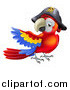 Vector Illustration of a Presenting Parrot Pirate Wearing a Hat by AtStockIllustration