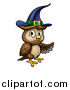 Vector Illustration of a Presenting Witch Owl Wearing a Hat by AtStockIllustration