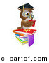 Vector Illustration of a Professor Owl Reading on a Stack of Books by AtStockIllustration