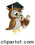 Vector Illustration of a Professor Owl Wearing a Graduation Cap and Holding a Certificate by AtStockIllustration