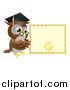 Vector Illustration of a Professor Owl with a Diploma and Graduation Cap by AtStockIllustration