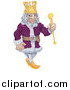 Vector Illustration of a Proud King in a Purple Robe, Holding a Staff and Wearing a Crown by AtStockIllustration