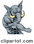 Vector Illustration of a Punching Muscular Elephant Man Mascot by AtStockIllustration