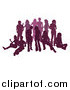 Vector Illustration of a Purple Group of Silhouetted People Hanging out in a Crowd by AtStockIllustration