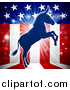Vector Illustration of a Rearing Democratic Donkey over an American Flag Themed Burst by AtStockIllustration