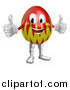 Vector Illustration of a Red and Green Easter Egg Mascot Holding Two Thumbs up by AtStockIllustration