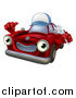 Vector Illustration of a Red Car Character Mechanic Wearing a Hat, Holding a Wrench and Thumb up by AtStockIllustration