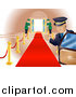 Vector Illustration of a Red Carpet Leading to Doormen Holding Open Double Doors by AtStockIllustration