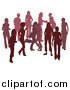 Vector Illustration of a Red Group of Silhouetted People Hanging out in a Crowd, Two Friends Hugging by AtStockIllustration
