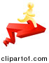 Vector Illustration of a Red Growth Arrow and 3d Gold Man Running on Top by AtStockIllustration