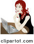 Vector Illustration of a Red Haired Woman Using a Laptop Computer by AtStockIllustration