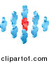 Vector Illustration of a Red Individual Raising Their Hand While Standing in a Group of Blue Employees or Volunteers by AtStockIllustration